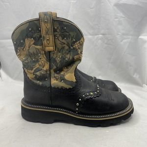 Ariat Fatbaby Camo Black Leather Studded Stockman Women's Western Boots Sz 7 B
